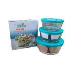 3 Pcs Glass Bowl Set With Lids - Image 3