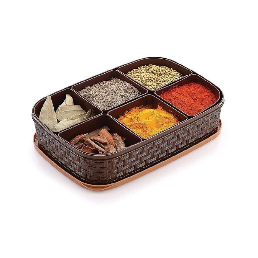 Masala Box with 6 Compartments (2) Rectangle Masala Box with 6 Compartments - Image 1